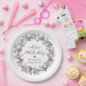 カスタム75th誕生日パープル薄紫春花 ペーパープレート (パーティー)