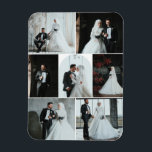 カスタム7-Photoカラー結婚マグネット マグネット<br><div class="desc">祝7写真のコラージュエレガントマグネットで結婚式の日を迎え、1つの美しい記念お気に入りの品で思い出を共有するのに最適。この柔軟なフォトマグネットは自分の写真で完全にカスタマイズ可能で、思いやりのある結婚式の引き出物を作る感謝してい、あなたが贈り物、家族や友人のための記念品。結婚式、記念日、婚約、ロマンチックな贈り物に理想的な愛で満たされた瞬間を保存する時間のない方法。</div>