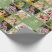 カスタム8フォトコラージアボカドグリーンクリスマス ラッピングペーパー (角)