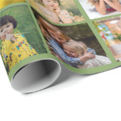 カスタム8フォトコラージアボカドグリーンクリスマス ラッピングペーパー (ロールコーナー)