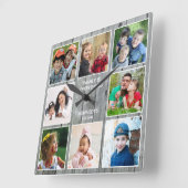 カスタム8フォトコラージュファミリー名引用文グレーウッド スクエア壁時計 (傾斜)