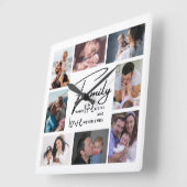 カスタム8フォトコラージュ家族ラブ引用文ホワイト スクエア壁時計 (傾斜)