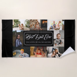 カスタム8フォトコラージュ最高のパパエバーウォーター瓶 ビーチタオル