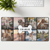 カスタム8フォトコラージュ犬の骨ペットブラック デスクマット