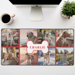 カスタム8フォトコラージュ犬の骨ペットレッド デスクマット<br><div class="desc">この赤い犬の最高のフォトデスクマットで毛皮の友人をショーケース！赤い背お洒落景、8枚の可愛らしい写真のコラージュ、愛犬の名前を冠したかわいい犬の骨を特徴とするデスクマットは、あなたのワークスペースを明るくし保て、愛する仲間を近づけるための完璧な方法である。素材高品質と裏地を使わスリップまたは滑ることず、実用と実用の両方スタイリッシュのデスクマット。</div>