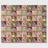 カスタム8写真クリスマスコラージュ赤緑 ラッピングペーパー (フラット)