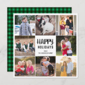 カスタム8写真ハッピーホリデイズグリーンジンガムプレイド シーズンカード (正面/裏面)