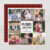 カスタム8写真メリークリスマス赤いギンガムプレイド シーズンカード (正面/裏面)