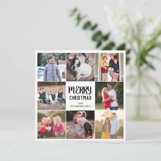 カスタム8写真メリークリスマス赤いギンガムプレイド シーズンカード (スタンド正面)