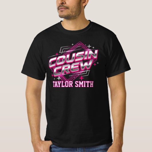 カスタム80年代シンセウェーブクロームいとこクルーおそろい Tシャツ (正面)