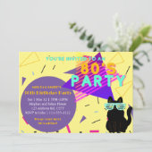 カスタム80年代レトロブラッククールキャットサンボックスパーティー 招待状 (スタンド正面)