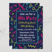 カスタム80年代90年代レトロネオン誕生日パーティー 招待状 (正面/裏面)