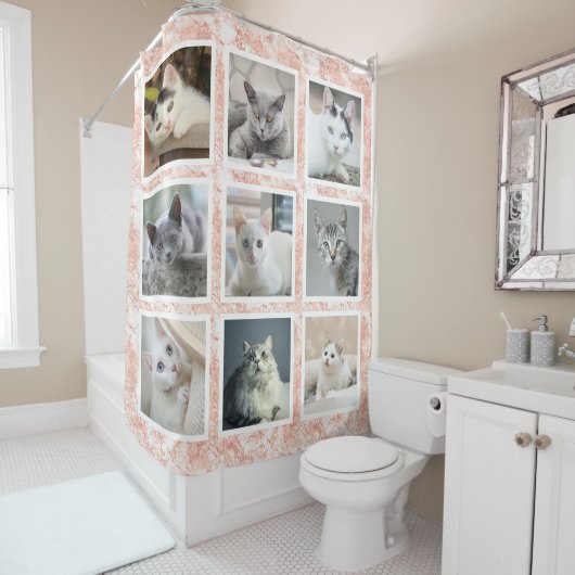 カスタム9スクウェア写真コラージュバラ金ゴールド大理石 シャワーカーテン (インサイチュ)