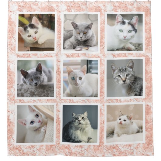 カスタム9スクウェア写真コラージュバラ金ゴールド大理石 シャワーカーテン (正面)