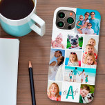 カスタム9フォトコラージュMonogramあなたの色の名前 Case-Mate iPhone 14ケース<br><div class="desc">背景の色の選択に対しパーソナライズされたてカスタム、サイズと形状がモノグラムと名前の9つの写真と編集可能なティール（緑がかった色）スタイルと色で違うす(ターコイズ簡単モノグラムと白い背景で表示される)。このサンプルはiPhone 14の機種で表示されているKolly Thereのケーススタイル – その他の機種とケーススタイルは注文ページで利用可能である。サポート：救済デザインの変更やパーソナライズ、色の変更や別の電話モデルに合わせたサイズ変更を行う場合は連絡、Zazzleチャットまたは電子メールでmakeitaboutyoustore@gmail.comを注文する前にデザイナー。</div>