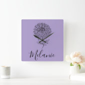 カスタム9月アスター誕生花の贈り物誕生 スクエア壁時計 (ホーム)