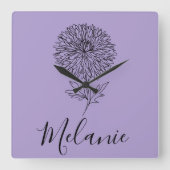 カスタム9月アスター誕生花の贈り物誕生 スクエア壁時計 (正面)