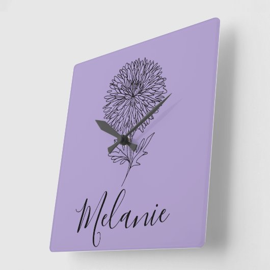 カスタム9月アスター誕生花の贈り物誕生 スクエア壁時計 (傾斜)