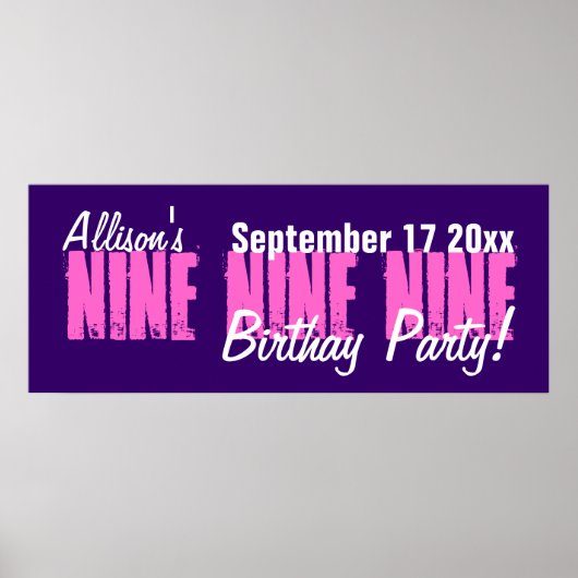 カスタム9歳の誕生日パーティバナー ポスター (正面)