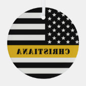 カスタム911 Dispatcher USAフラグシン金ゴールドライン ガラスオーナメント (裏面)