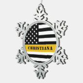 カスタム911 Dispatcher USAフラグシン金ゴールドライン スノーフレークピューターオーナメント (右)