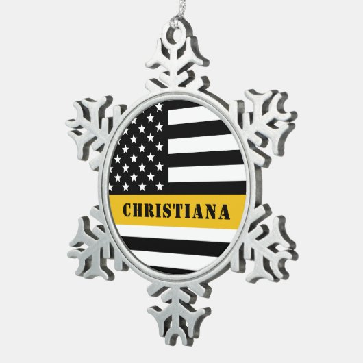 カスタム911 Dispatcher USAフラグシン金ゴールドライン スノーフレークピューターオーナメント (右)