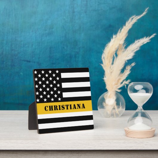 カスタム911 Dispatcher USAフラグシン金ゴールドライン フォトプラーク (インサイチュ)