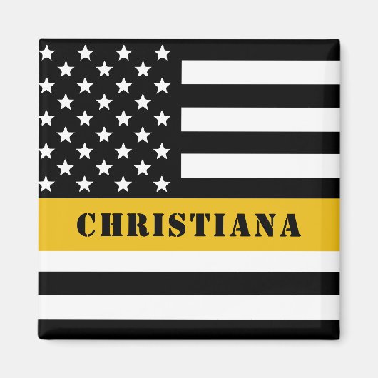 カスタム911 Dispatcher USAフラグシン金ゴールドライン マグネット (正面)