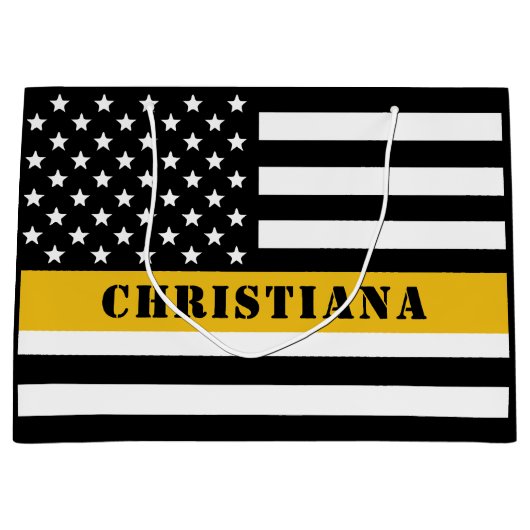 カスタム911 Dispatcher USAフラグシン金ゴールドライン ラージペーパーバッグ (正面)