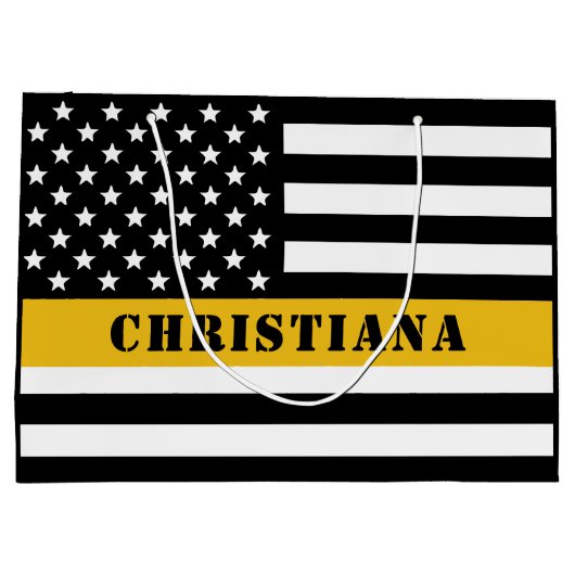 カスタム911 Dispatcher USAフラグシン金ゴールドライン ラージペーパーバッグ (裏面)