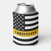 カスタム911 Dispatcher USAフラグシン金ゴールドライン 缶クーラー (缶裏面)