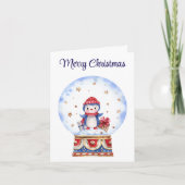 カスタム、かわいい雪のグローブペンギンクリスマスカード カード (正面)