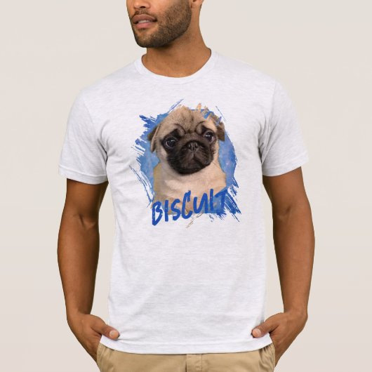 カスタム かわいい おもしろい パグの仔犬 犬の写真と名前     Tシャツ (正面)