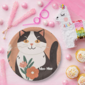 カスタム かわいい ねこ 春の花  ペーパープレート (パーティー)