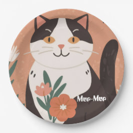 カスタム かわいい ねこ 春の花 ペーパープレート