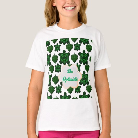 カスタム かわいい カメ 葉 シームレス パターン, Tシャツ (正面)