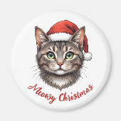 カスタム かわいい クリスマス ネコ サンタ 帽子 マグネット (正面)