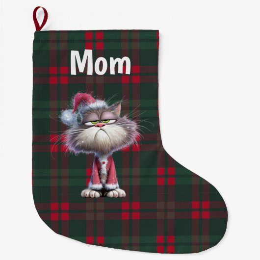 カスタム かわいい サンタ ねこ クリスマス ラージクリスマスストッキング (正面)
