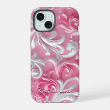 カスタム かわいい ピンク フラワー iPhone カバー | ピンク & ホワイト