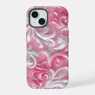 カスタム かわいい ピンク フラワー iPhone カバー | ピンク & ホワイト