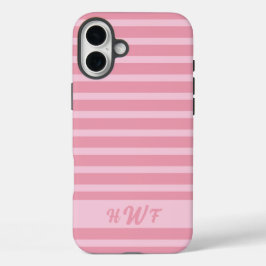 カスタム かわいい ピンク モノクロ ストライプ iPhone 16 PLUSケース