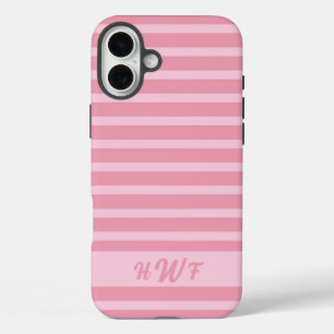 カスタム かわいい ピンク モノクロ ストライプ  iPhone 16 PLUSケース
