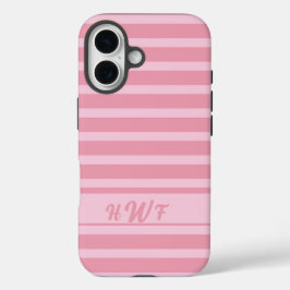 カスタム かわいい ピンク モノクロ ストライプ iPhone 16ケース