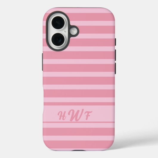 カスタム かわいい ピンク モノクロ ストライプ Case-Mate iPhoneケース (裏面)