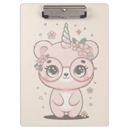 カスタム かわいい ユニコーン ベア フェイス フラワー メガネ クリップボード