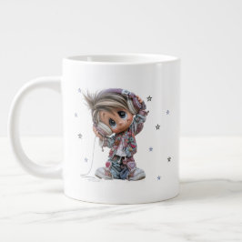 カスタム かわいい ロックスター ボーイ ミュージック ジャンボコーヒーマグカップ