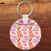 カスタム かわいい 猫 チェリー 花柄 キーホルダー (正面)