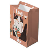 カスタム かわいい 猫 Mur と Love ミディアムペーパーバッグ (正面アングル)