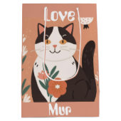 カスタム かわいい 猫 Mur と Love ミディアムペーパーバッグ (裏面)