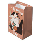 カスタム かわいい 猫 Mur と Love ミディアムペーパーバッグ (裏面アングル)